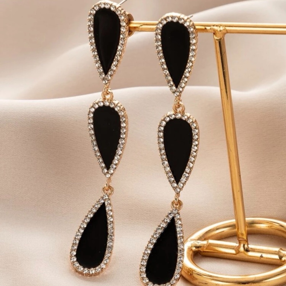Black and Bling Teardrop Earrings